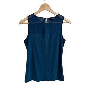Banana Republic Peacock Blue Sleeveless Sheer Yoke Womens Size XS Blouse